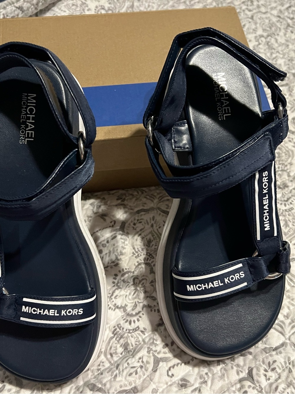 Michael Kors Navy and White Logo Sport Sandals